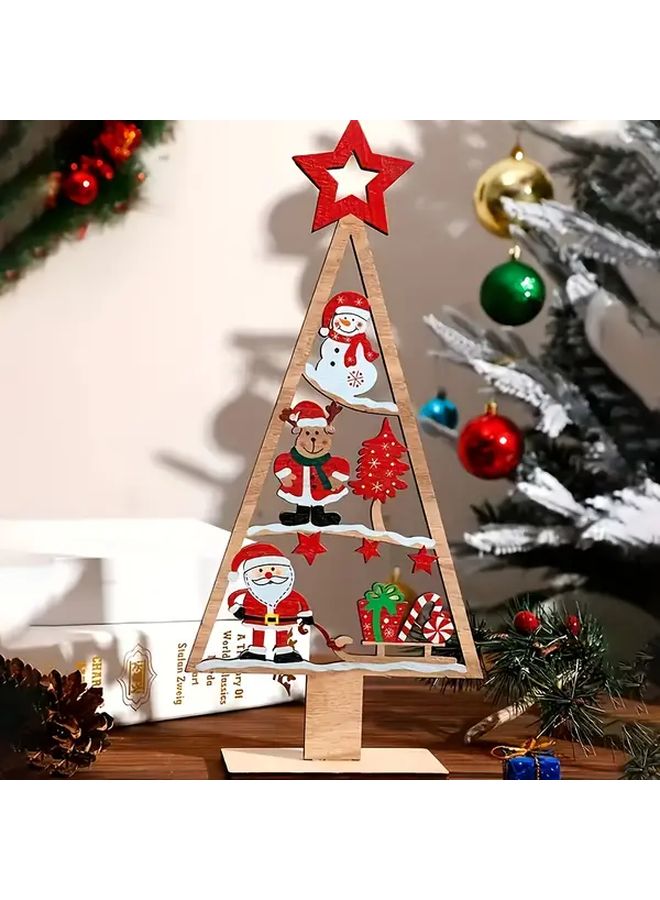 Snowman Wooden Christmas Desktop Ornament 3D Santa Claus Reindeer Holiday Home Decor - Image 4